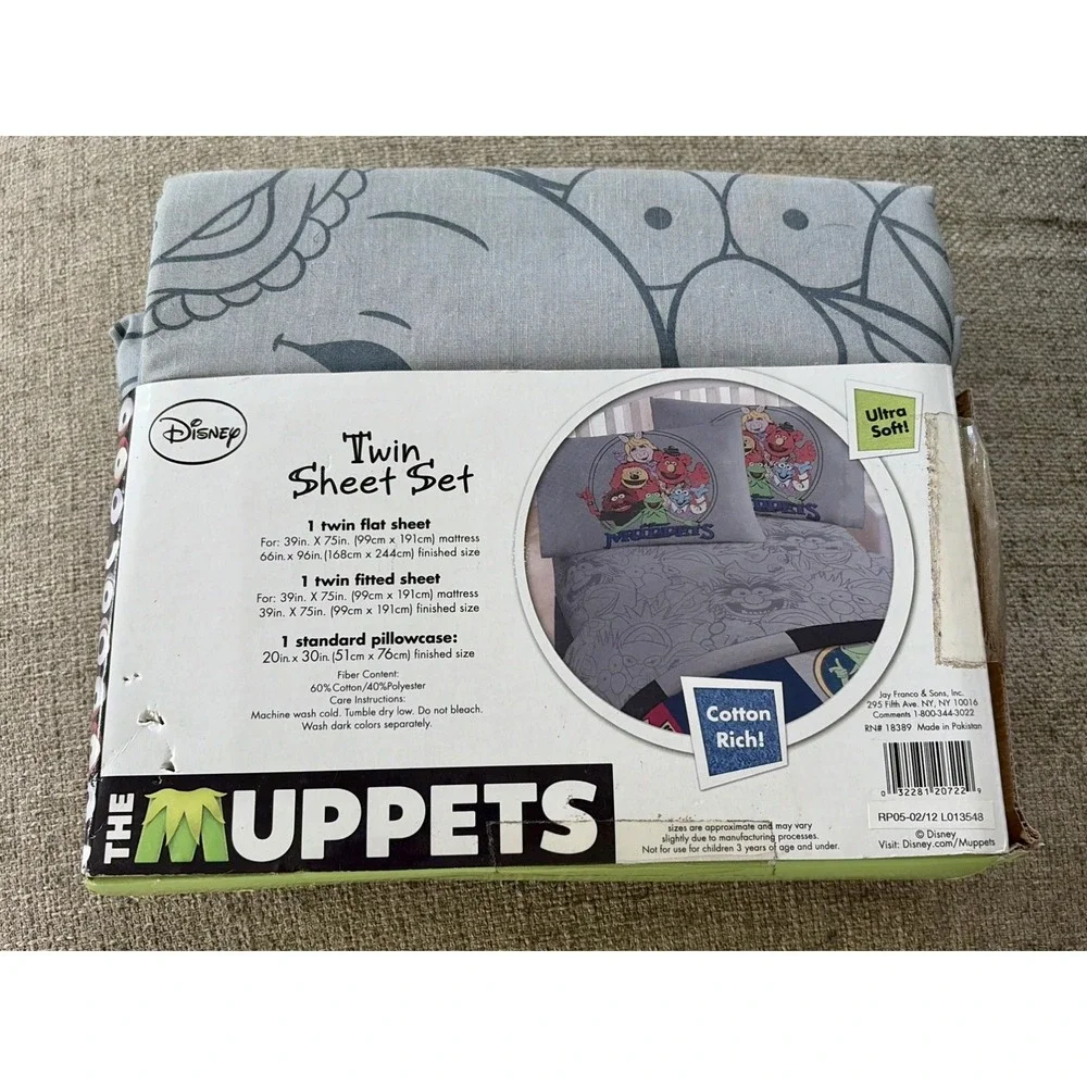 New Vintage y2k Muppets Miss Piggy Kermit Beaker Animal Twin Flat & Fitted Sheet